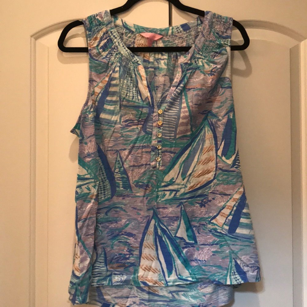 Lilly Pulitzer ESSIE Tank Top Aboat Time XL - NWOT